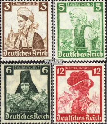 Produktbild von Briefmarken Deutsches Reich 1935 Mi 588,590,591,593 mit Falz Nothilfe:Volkstrachten