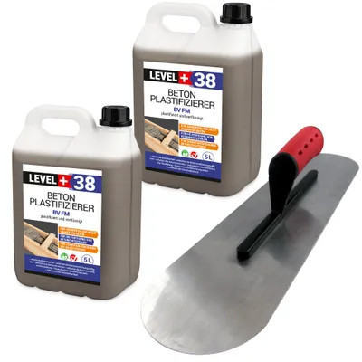 Produktbild von Set PROFI Betonverflüssiger 10L Profi BODENLEGERKELLE ZWEISEITIG HALBRUND SET351