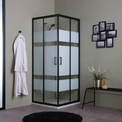 Produktbild von Platzsparende Duschkabine 70x70cm, schwarz vollgerahmt und Glasdekor | City