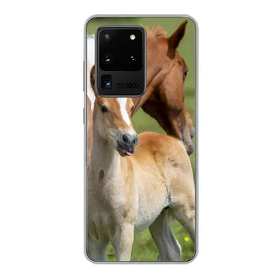 Produktbild von MuchoWow® Handyhülle Schutzhülle Hülle für Samsung Galaxy S20 Ultra Pferde - Fohlen - Gras Silikon Softcase Handy Hülle - Karteninhaber