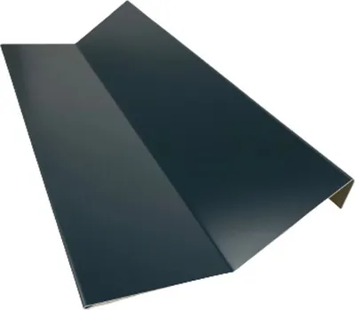 A dark gray metal flashing piece with multiple angled sections, presented on a white background.