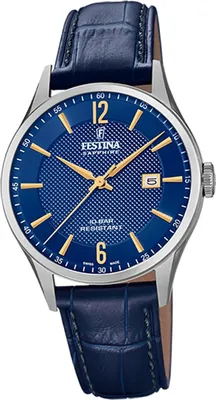 Produktbild von Festina Analog Herren Uhr F20007/3 Leder Armband-Uhr Swiss Made blau D2UF20007/3