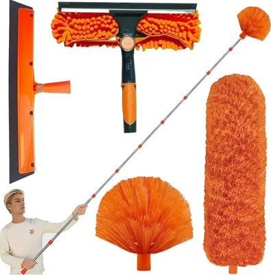 Produktbild von 6?m Teleskop-Staubwedel-Set mit 1,5-4,9?m Verlängerung, zur Reinigung von Decken, Fenstern, Dächern und Spinnweben
