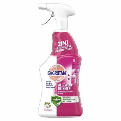 A product shot of a Sagrotan all-purpose cleaner bottle.