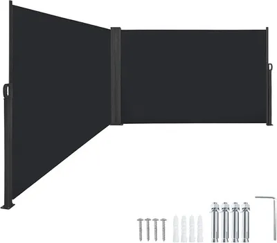Obrázek produktu pro Boční markýza 180x600 cm, clona na balkon, výsuvná, vertikální markýza, 100% polyester a hliníková konstrukce, clona, nepropustná, ochrana proti UV záření. Boční roleta s madlem, vhodná na balkon a terasu, barva antracit