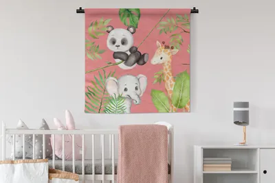 Produktbild von MuchoWow® Wandteppich Wandbehang Dschungeltiere - Kinder - Rosa 90x90 cm Tapisserie Dekoration Wandtuch - Wandaufhänger