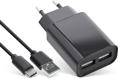 Produktbild von InLine USB DUO+ Ladeset, Netzteil 2-fach + USB-C Kabel, Drinnen, AC, 5 V, 2,1 A, 1,5 m, Schwarz