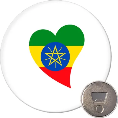 Produktbild von Huuraa Magnet Äthiopien Flagge Herz 59mm Kühlschrankmagnet rund Flaschenöffner Geschenkidee