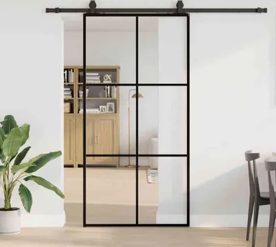 Produktbild von "2026 Promotion" Schiebetür mit Beschlag Schwarz 102x205 cm ESG-Glas - Zimmertüren CC19949