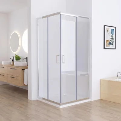 Produktbild von LISA Duschkabine Eckeinstieg 90x80x185 cm mit Doppel Schiebetür rollen, 6mm ESG Sicherheitsglas, Schiebetüren Glas komplett Dusche Silber, KI-generiertes Bild
