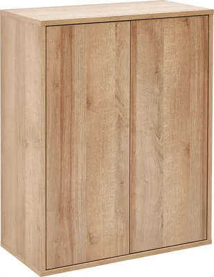 Produktbild von FACKELMANN Doppel-Hängeschrank FINN / Badschrank mit Push-to-Open / Maße (B x H x T): ca. 60 x 75 x 20,5 cm / Schrank fürs Bad mit 2 Türen / Korpus: Schwarz / Front: Schwarz / Rahmendekor: Braun hell