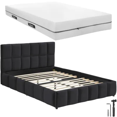 Obrázek produktu pro tectake® Čalouněná postel s potahem z veluru a prošívaným vzorem, nosnost 250 kg, plastové nožky šetrné k podlaze