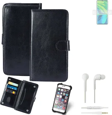 Produktbild von K-S-Trade 360° Hülle kompatibel mit Xiaomi Mi Note 10 inkl. Headphones schwarz Kunstleder Case BookCase WalletCase Kunstlederederhülle Handyhülle,