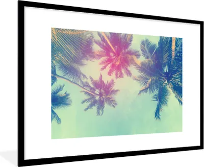 Produktbild von MuchoWow® Gerahmtes Poster Palmen - Palmenblätter - Sommer - Tropisch 90x60 cm - Poster mit Schwarzem Bilderrahmen Wandposter Rahmen Foto Bilder - Wanddekoration - Fotos