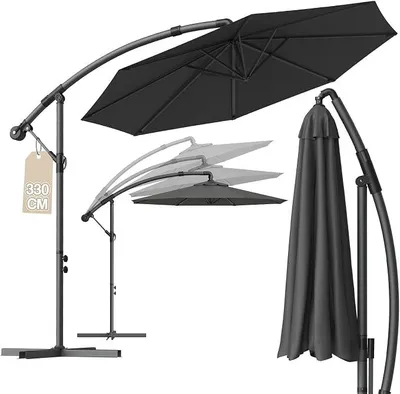 Produktbild von Sonnenschirm mit Ständer, Ampelschirm, Gartenschirm mit Kurbel, Terrassenschirm UV-Schutz Windfest Wasserabweisend, Marktschirm, 360° Drehbar