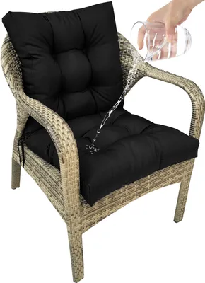 Image de Coussin de chaise imperméable Coussin d'assise et de dossier pour chaises Fauteuil- Intérieur et extérieur Coussin à haut dossier (Noir)