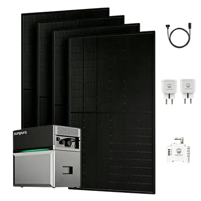 Produktbild von Balkonkraftwerk mit Speicher, Sunpura S2400 All-in-One 2,4 kWh Speicher mit 4x 500Wp Solarmodule und Smart Meter + 2x Smart Plug (0% MwSt)