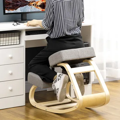 Produktbild von Kniestuhl ergonomisch, Kniehocker Sitzhocker gesunde Haltung, Birkenholz Polyester, Grau | 69x51x58 cm | bis 120 kg | 6,65 kg