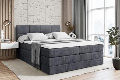 Produktbild von ALTDECOR Boxspringbett mit 2 Matratzen und Topper - 200x200 cm - ARDENI KING - Dunkelgrau Samt - Polsterbett mit, H3- und H4- Matratzen, Bettkasten und Lattenrost, Bett mit Stauraum
