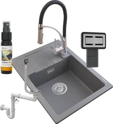Produktbild von Granitan | Spülbecken Granit - Grau - 62x44x17,5 cm - ARGOS + Siphon + Küchenarmatur NEXO + Impregnat