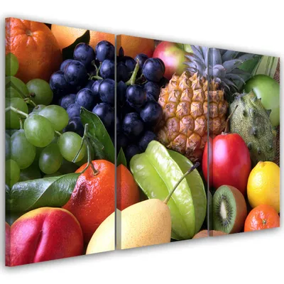 Produktbild von Triptychon auf leinwand lebensmittel & getränke - bunt 60x40 cm Feeby farbe wandbild bereit zum aufhängen
