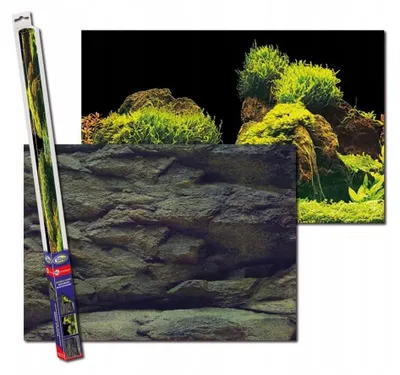 Produktbild von Rückwandfolie Aquarium Hintergrund Aquarien 2in1 Doppelseitiger Folie Deko Fotorückwand Felswand/Bewachsene Steine L-100x50 cm