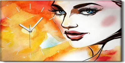 Produktbild von Dekor Leinwand Uhr Wandbilder Geräuschlos 60x30 Schönheit Mädchen Aquarell - weiße Hände