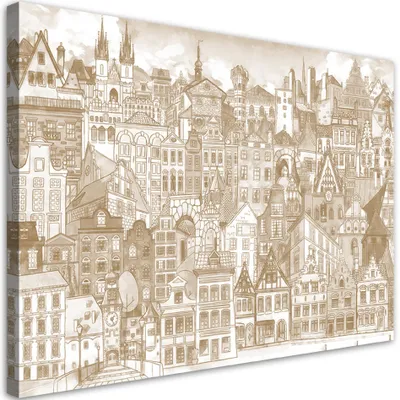 Produktbild von Leinwandbild fröhliche stadt 120x80 cm Feeby beige wandbild bereit zum aufhängen