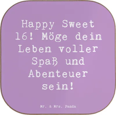 Produktbild von Mr. & Mrs. Panda Untersetzer Glas Spruch 16. Geburtstag Glück - Lavendeltraum - Geschenk, Coaster, Holzuntersetzer, Freunde und Familie, Happy Birthday, gläseruntersetzer
