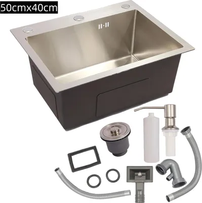 Zdjęcie produktu dla Zlewozmywak kuchenny – pojedyncza komora – 50 x 40 cm – montaż od góry – stal nierdzewna – powierzchnia szczotkowana – bez baterii – jasnoszary