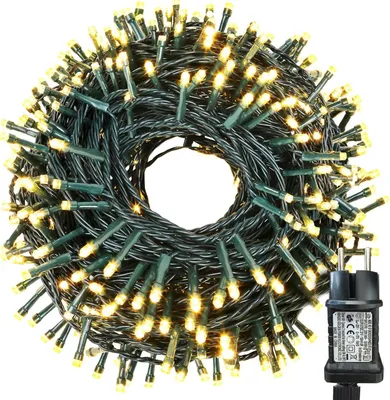 Obrázok produktu pre 20 metrový vianočný svetelný reťazec, 200 LED vianočných svetiel – teplá biela farba, vhodné na použitie vonku aj v interiéri – ideálne na balkón