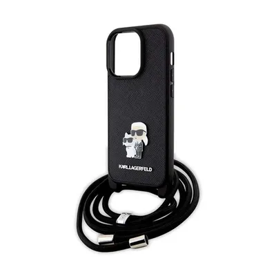Produktbild von Etui Karl Lagerfeld Klhcp14Lsakcpsk Na Iphone 14 Pro Hardcase - Czarne Crossbody Saffiano Metall Pin Karl&Choupette