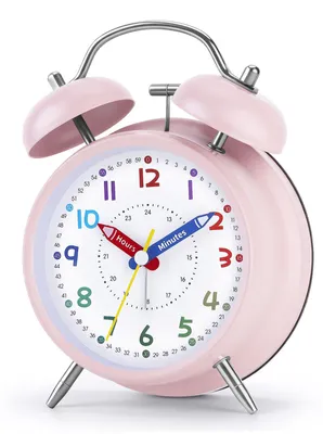 Productafbeelding van Dubbele wekker met analoge weergave - Luid alarm voor diepe slapers - Retro design - Roze