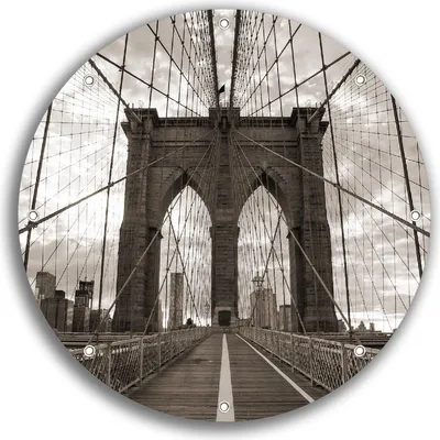 Produktbild von Wallario rundes Outdoor-Poster für Garten oder Balkon, Motiv Brooklyn Bridge in New York, 30 cm Durchmesser