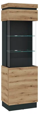 Produktbild von Wohnzimmer Vitrine mit Beleuchtung, 60 cm breit, in Eiche und Dunkelgrau, Türanschlag rechts - COLCHESTER-129