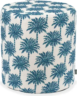 Produktbild von H.O.C.K. Vamosa Palms Outdoor Hocker Pouf ø40x45cm rund navy-blau Palmen