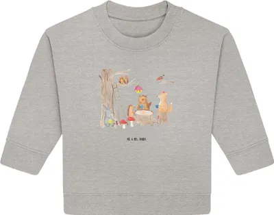 Produktbild von Mr. & Mrs. Panda Organic Baby Pullover Waldtiere Picknick 12. - 18. Monat - Heather Grey - Geschenk, Maus, Wald, Fuchs, Eichhörnchen, Lustige Sprüche, Igel, Bullover