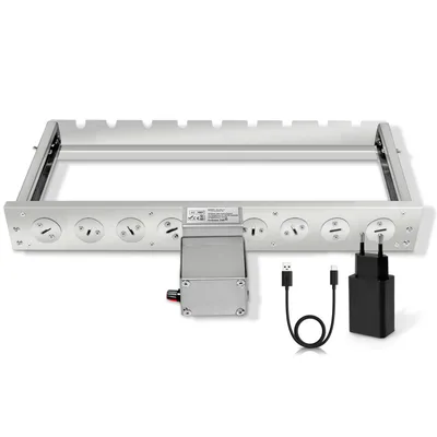 Produktbild von Elektrischer Spießdreher BBQ Set mit regulierbaren Motor – Edelstahl Grillaufsatz für Gas-, Holzkohle- & Elektrogrill – verstellbar, breite 46 cm