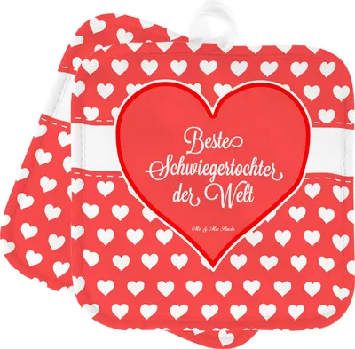 Produktbild von Mr. & Mrs. Panda Topfuntersetzer Schwiegertochter - Geschenk, Tochter, Topflappen Set, Dankeschön, 2er, angeheiratet, topfhalter, Kochlappen, Frau, Hochzeit