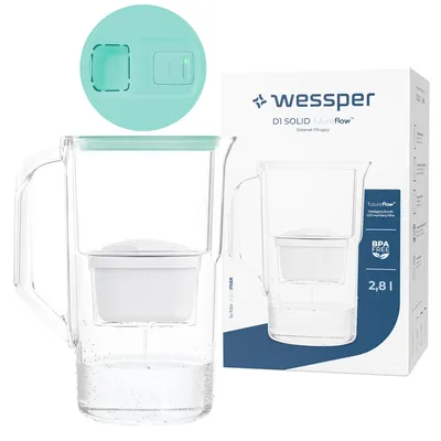 Produktbild von Wessper 2,8 l Wasserfilterkrug mit LED-Zähler Kompatibel mit Brita Maxtra | Set aus 1 Wasserfilterkrug + Wasserfilterkartusche - Minze