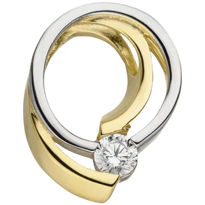 Produktbild von Anhänger mit Zirkonia weiß 333 Gold Gelbgold teilrhodiniert bicolor 13,5x10,3mm
