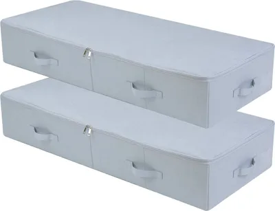 Produktbild von 100 x 43 x 18 cm 3-seitiger Reißverschluss Unterbett Kleiderschrank Schuhe Aufbewahrungsbox - faltbar und atmungsaktiv - hellgrau - Set von 2