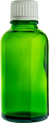 Obrázek produktu pro 30 ml zelená skleněná láhev s bílým uzávěrem 18/415