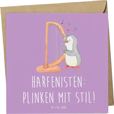 Produktbild von Mr. & Mrs. Panda Grußkarte Harfe mit Stil - Lavendeltraum - Geschenk, doppelkarte, Glückwunschkarte, Klappkarte, Zupfen, Musiker, Elegant, Klang, Eleganz, Instrument