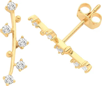 Produktbild von Wunderschöne 9 Karat (375) Gold Damen - Paar Ohrstecker mit Zirkonia - 15mm*5mm; TRS26964