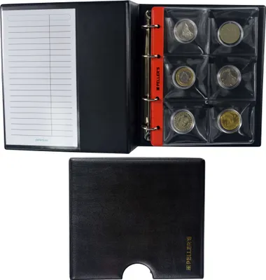 Image de Album de collection avec cassette de protection pour 60 pièces : 10 pochettes pour pièces, compartiments 68 x 72mm. Pour pièces de monnaie jusqu'à 55mm de diamètre. Album à monnaie M.