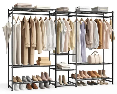 Imagen del producto de SONGMICS, perchero con 10 estantes, 3 barras para colgar, estructura de metal – dimensiones: 206,4 cm de alto