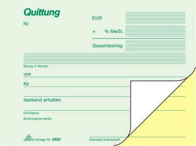 Produktbild von Quittungsblock mit MwSt. A6 2x40 Blatt selbstdurchschreibend Packung mit 10 Stück