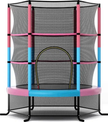 Zdjęcie produktu dla Trampolina dla dzieci z siatką zabezpieczającą, różowa, udźwig 135 kg