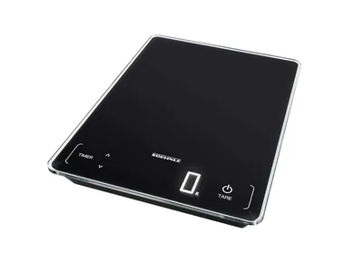 Produktbild von Digitale Küchenwaage bis 15 kg, 1 g Genauigkeit, LED Display, Tara Funktion, Sensor Touch, Küchentimer, flaches Design, Schwarz